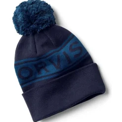 Orvis Bonnet Logo Pom Beanie - Navy Blue * Bonnets, Tours De Cou & Gants