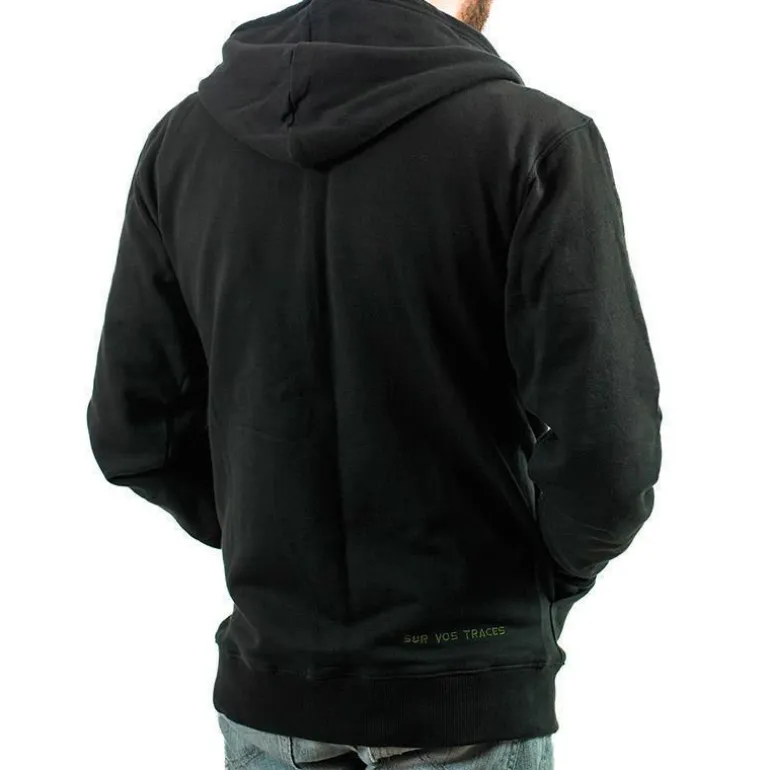 Sweat À Capuche Zippé Pêche Personnalisable Sur Vos Traces - Noir