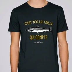 Monsieur Pêcheur Tee Shirt Manches Courtes Homme C'est Pas La Taille Qui Compte - Truite - Noir * Cadeaux & Décoration|Cadeaux & Décoration