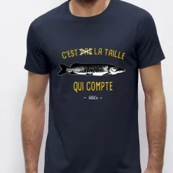 Monsieur Pêcheur Tee Shirt Manches Courtes Homme C'est Pas La Taille Qui Compte - Brochet - Marine * Cadeaux & Décoration|Cadeaux & Décoration
