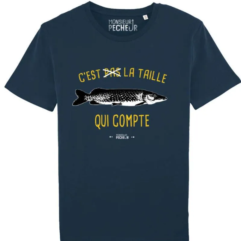 Monsieur Pêcheur Tee Shirt Manches Courtes Homme C'est Pas La Taille Qui Compte - Brochet - Marine * Cadeaux & Décoration|Cadeaux & Décoration