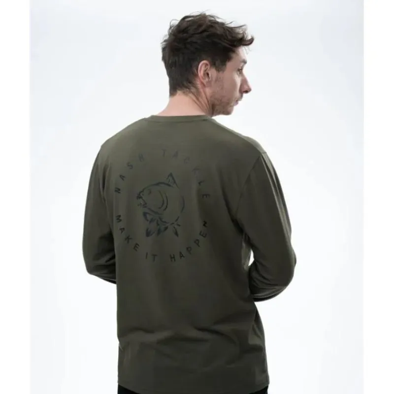 Nash Tee Shirt Manches Longues Homme Make It Happen Carp Logo Long Sleeve - Vert * T-Shirts, Polos & Chemises