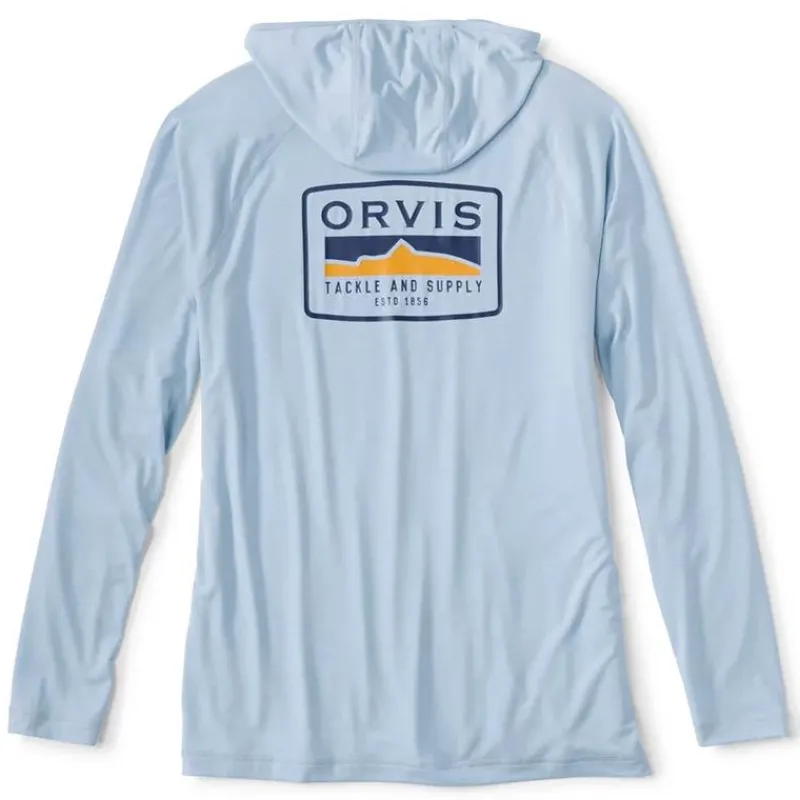 Orvis Tee Shirt Manches Longues Homme Dricast Logo Hoodie - Blue Fog * T-Shirts, Polos & Chemises