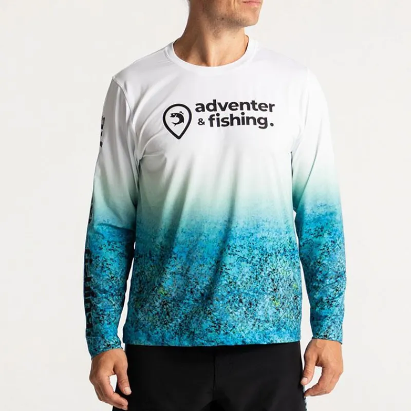 Adventer & Fishing Tee Shirt Manches Longues Homme Bozed Anti Uv - Bleu * Anti-Uv