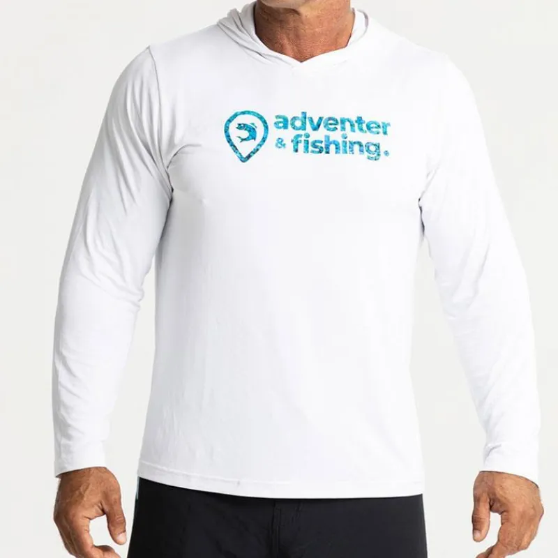 Adventer & Fishing Tee Shirt Manches Longues Homme Golon Anti Uv - Blanc/Bleu * Anti-Uv
