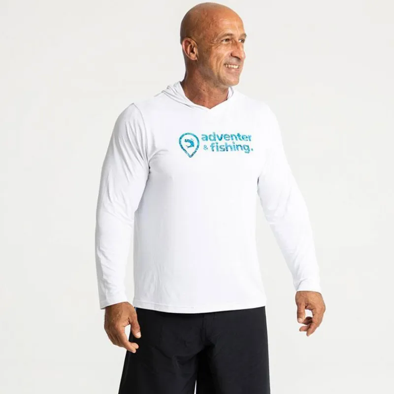 Adventer & Fishing Tee Shirt Manches Longues Homme Golon Anti Uv - Blanc/Bleu * Anti-Uv