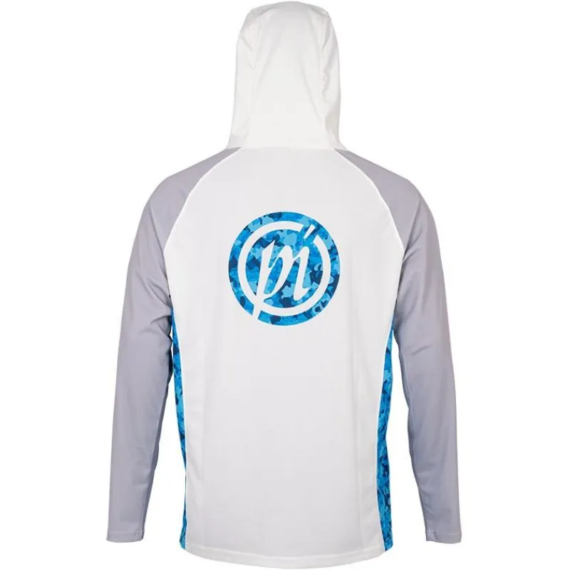 Preston Innovations Tee Shirt Manches Longues Homme Performance Hooded Sun Shirt Upf-40 - Blanc/Gris * Anti-Uv