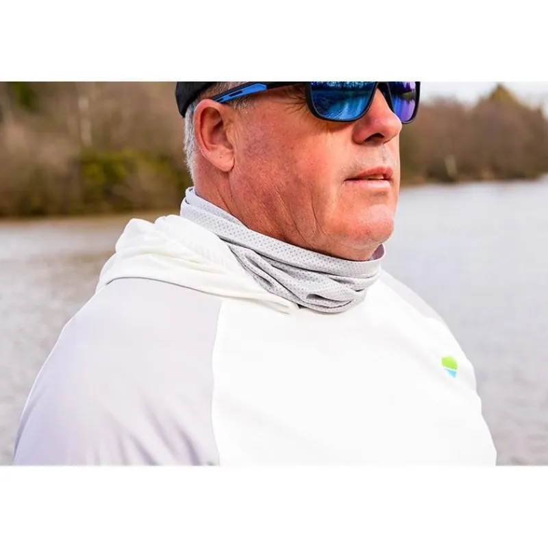Preston Innovations Tee Shirt Manches Longues Homme Performance Hooded Sun Shirt Upf-40 - Blanc/Gris * Anti-Uv