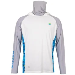 Preston Innovations Tee Shirt Manches Longues Homme Performance Hooded Sun Shirt Upf-40 - Blanc/Gris * Anti-Uv