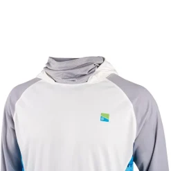 Preston Innovations Tee Shirt Manches Longues Homme Performance Hooded Sun Shirt Upf-40 - Blanc/Gris * Anti-Uv