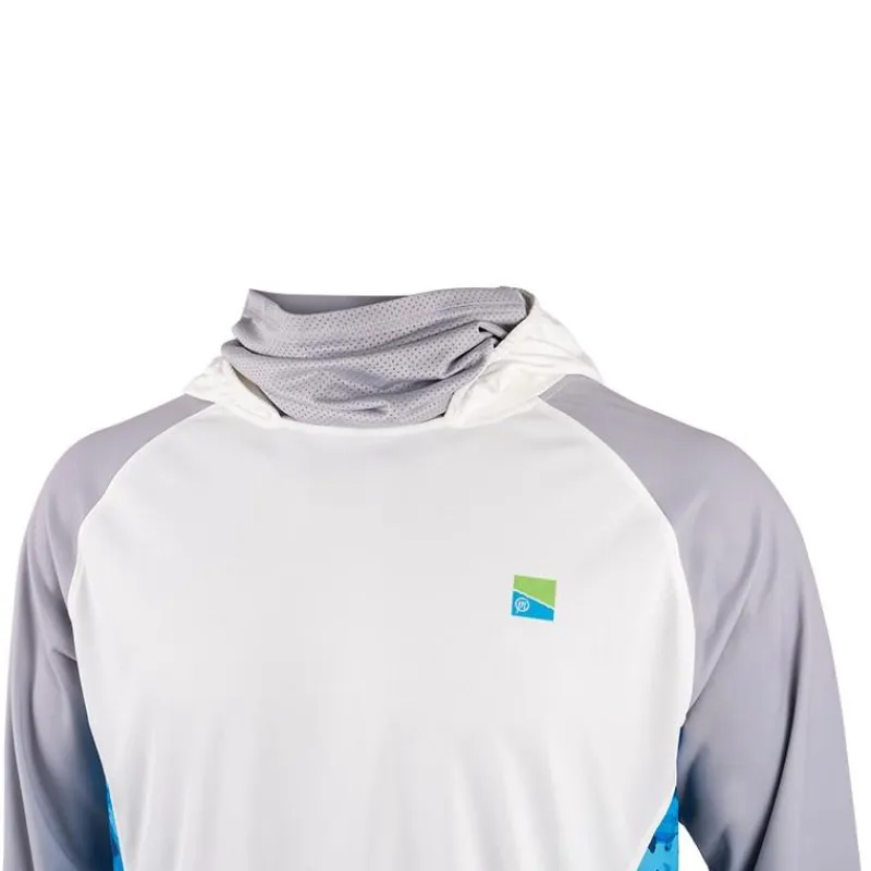 Preston Innovations Tee Shirt Manches Longues Homme Performance Hooded Sun Shirt Upf-40 - Blanc/Gris * Anti-Uv