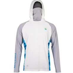 Preston Innovations Tee Shirt Manches Longues Homme Performance Hooded Sun Shirt Upf-40 - Blanc/Gris * Anti-Uv