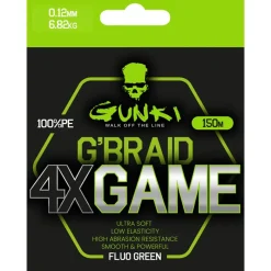 Gunki Tresse G’Braid 4X Game - Vert Fluo -150M * Fils - Tresses - Bdl Carnassier